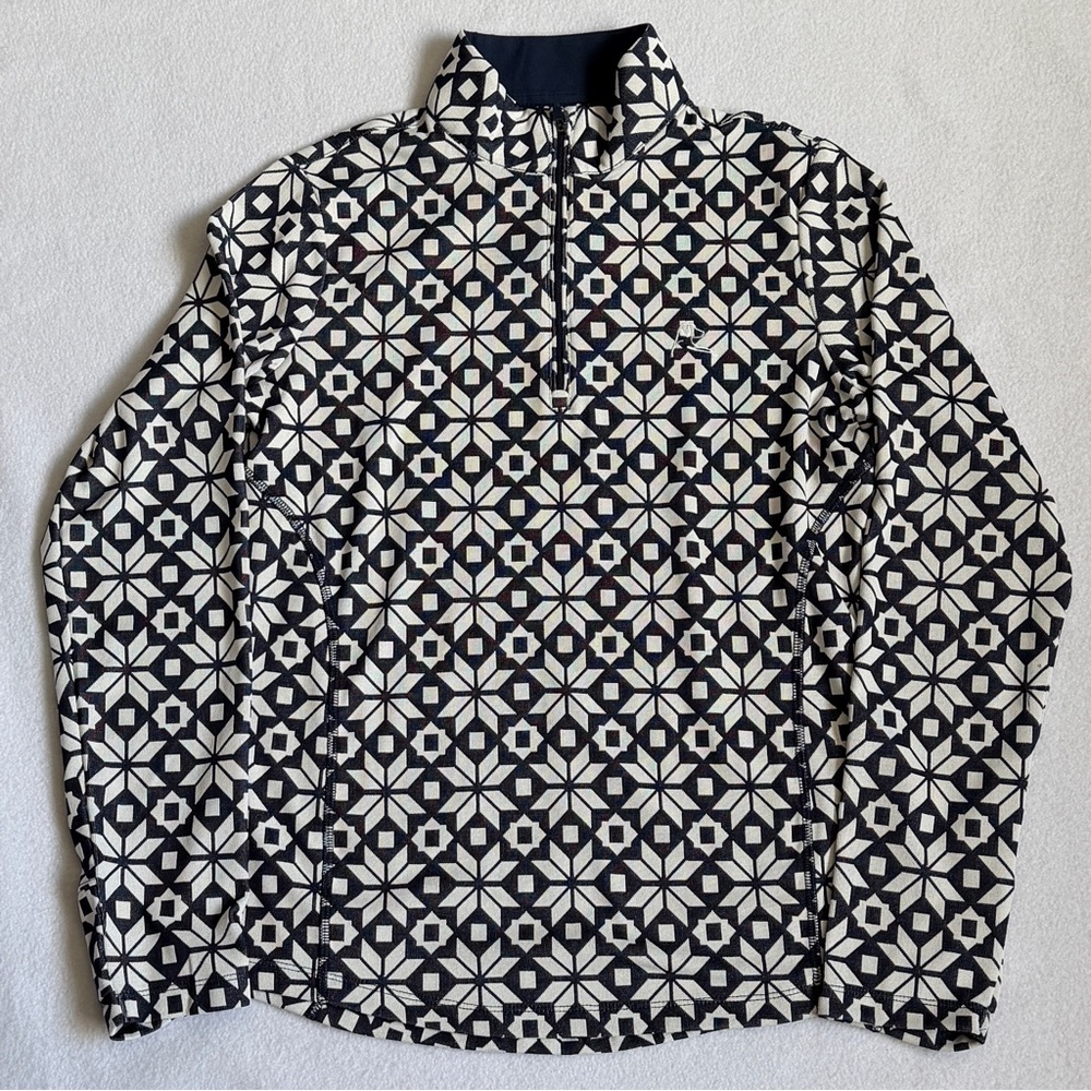 Rhoback Women's Snowfall Jacquard Performance Q-Zip Knit Fleet Navy Small - Picture 2 of 10